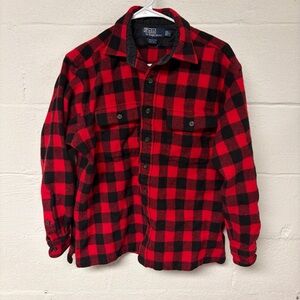 Vintage Polo by Ralph Lauren Men’s Red and Black Wool Jacket/Shirt Size Large